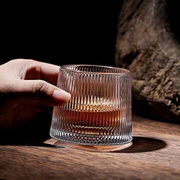 LOVWISH Spinning Old Fashioned Whiskey Glasses, set of 2 rocks glasses - bar glasses for drinking bourbon, scotch, cocktails, cognac, tequila, irish, brandy