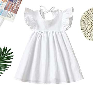 Goodplayer Toddler Baby Girl Dress Summer Cotton Linen Ruffle Halter Sleeveless Kids Casual Beach Party Dresses 1-6 Years (White,5_Years)
