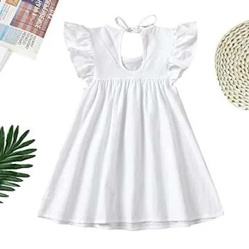 Goodplayer Toddler Baby Girl Dress Summer Cotton Linen Ruffle Halter Sleeveless Kids Casual Beach Party Dresses 1-6 Years (White,5_Years)