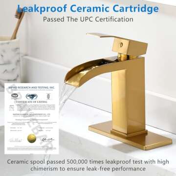 BRAVEBAR Waterfall Bathroom Faucet Gold - Single Handle Sink Faucets Bathroom 1 Hole Or 3 Hole for 4...