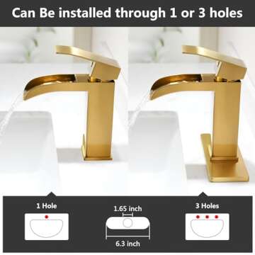 BRAVEBAR Waterfall Bathroom Faucet Gold - Single Handle Sink Faucets Bathroom 1 Hole Or 3 Hole for 4In | Modern Solid Vanity Faucet with Deck Plate & Overflow Pop Up Drain Brushed Gold