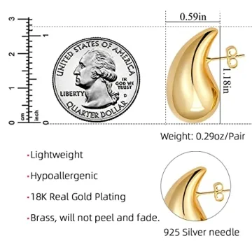 Chunky Gold Hoop Earrings Women Lightweight Hypoallergenic