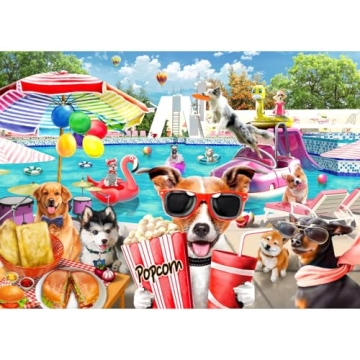 HUADADA 1000 Piece Dogs Pool Party Puzzle for All Ages