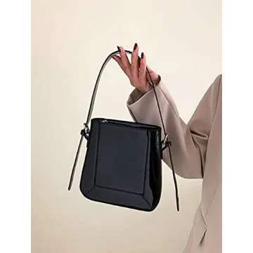 Y2k Purse for Women Sparkly Silver Purse Patent Leather Y2k Bag Tote Satchel Bucket Bag Evening Clutch for Party 2024