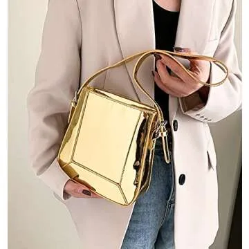 Y2k Purse for Women Sparkly Silver Purse Patent Leather Y2k Bag Tote Satchel Bucket Bag Evening Clutch for Party 2024