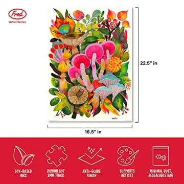 Genuine Fred Mushroom TOOMUCHERY by Helen Dardik, 500-piece Puzzle, 16.5x22.5 inches,Assorted,5289255