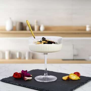 LEYU Ribbed Coupe Glasses Set of 2, 11.8 oz Fluted Cocktail Glasses for Martini Champagne and Wine. Vintage Drinking Glass-Clear Ribbed Glassware