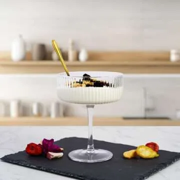 LEYU Ribbed Coupe Glasses Set of 2, 11.8 oz Fluted Cocktail Glasses for Martini Champagne and Wine. Vintage Drinking Glass-Clear Ribbed Glassware