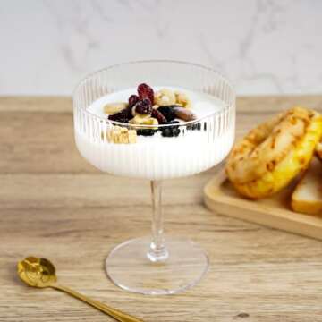 LEYU Ribbed Coupe Glasses Set of 2, 11.8 oz Fluted Cocktail Glasses for Martini Champagne and Wine. Vintage Drinking Glass-Clear Ribbed Glassware