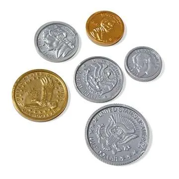 hand2mind Fake Money Coin Assorted Set, Detailed Fake Coins, Prop Money, Toy Money, Play Money for Kids, Realistic Money, Pretend Money for Kids Learning, Play Money Set, Plastic Coins (Set of 96)