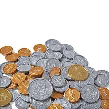 hand2mind Fake Money Coin Assorted Set, Detailed Fake Coins, Prop Money, Toy Money, Play Money for Kids, Realistic Money, Pretend Money for Kids Learning, Play Money Set, Plastic Coins (Set of 96)