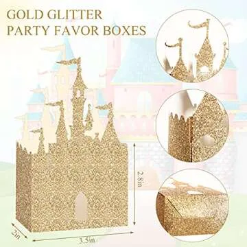 Geiserailie 20 Pieces Castle Box Princess Candy Box Glitter Princess Box Castle Favor Treat Boxes Princess Party Decorations Baby Shower Wedding Supplies (Gold)