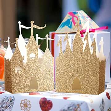 Geiserailie 20 Pieces Castle Box Princess Candy Box Glitter Princess Box Castle Favor Treat Boxes Princess Party Decorations Baby Shower Wedding Supplies (Gold)