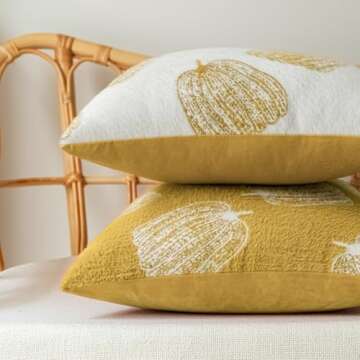 COSIBONO Set of 2 Pumpkin Fall Throw Pillow Covers 18"x18" Yellow Farmhouse Velvet Accent Pillows fo...