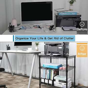 HUANUO Printer Stand, 3 Tier Printer Cart for Storage, Printer Table Holds up to 200lbs, Multifuncti...