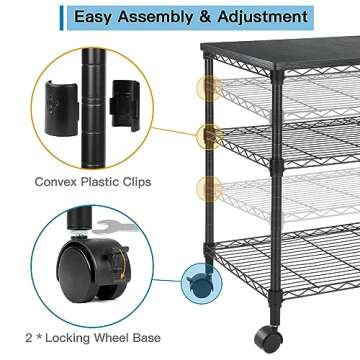 HUANUO Printer Stand, 3 Tier Printer Cart for Storage, Printer Table Holds up to 200lbs, Multifunctional Metal Utility Shelves, Workspace Desk Organizer, Rolling Cart for Home & Office Use, HNPS01