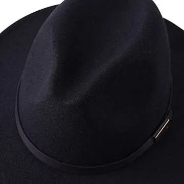 Lanzom Women Lady Retro Wide Brim Floppy Panama Hat Belt Buckle Wool Fedora Hat Fit Size 6 8/7-7 1/4 (01-Black, One Size)