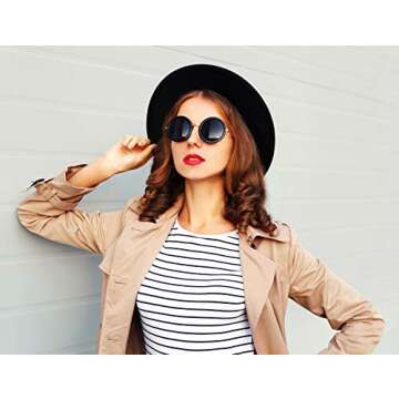 Lanzom Women Lady Retro Wide Brim Floppy Panama Hat Belt Buckle Wool Fedora Hat Fit Size 6 8/7-7 1/4 (01-Black, One Size)