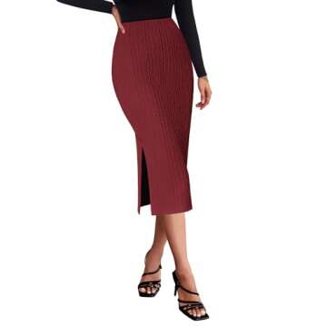 Zeagoo Women's Petite Skirts Knitted Midi Skirts Red Solid Midi Skirt Womens High Waisted Skirts for...