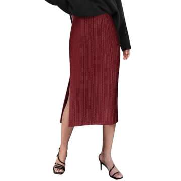 Zeagoo Women's Petite Skirts Knitted Midi Skirts Red Solid Midi Skirt Womens High Waisted Skirts for Women Pencil Skirts with Split Wine Red X-Small
