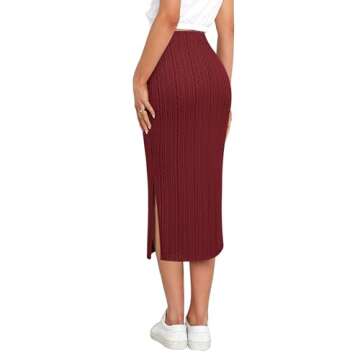 Zeagoo Women's Petite Skirts Knitted Midi Skirts Red Solid Midi Skirt Womens High Waisted Skirts for Women Pencil Skirts with Split Wine Red X-Small