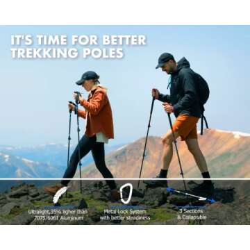 OUTAPEX Carbon Fiber Trekking Poles - Quick Adjust Metal Locks, 2-pc Pack Lightweight, Adjustable Hiking Poles with EVA Grips, Padded Strap,10 Rubber Tips for Hiking(Energy Cyan)