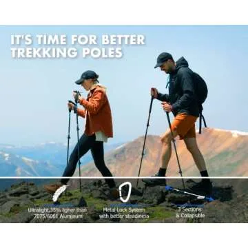 OUTAPEX Carbon Fiber Trekking Poles - Quick Adjust Metal Locks, 2-pc Pack Lightweight, Adjustable Hiking Poles with EVA Grips, Padded Strap,10 Rubber Tips for Hiking(Energy Cyan)