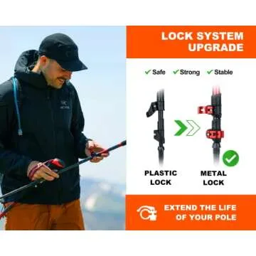 OUTAPEX Carbon Fiber Trekking Poles - Quick Adjust Metal Locks, 2-pc Pack Lightweight, Adjustable Hiking Poles with EVA Grips, Padded Strap,10 Rubber Tips for Hiking(Energy Cyan)