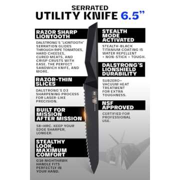 Dalstrong Serrated Utility Knife - 6.5 inch - Shadow Black Series - Black Titanium Nitride Coated Kitchen Knife - High Carbon - 7CR17MOV-X Vacuum Treated Steel Cooking Knife - Sheath - NSF Certified