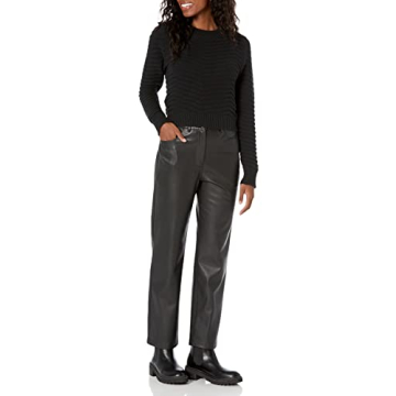 The Drop Women's Jack Vegan Leather Straight Leg Pants in Black