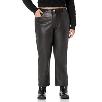 The Drop Women's Jack Vegan Leather Straight Leg Pants in Black