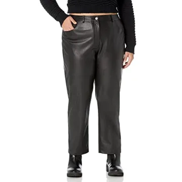 The Drop Women's Jack Vegan Leather Straight Leg Pants in Black