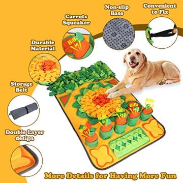 Snuffle Mat for Dogs, 5 Squeaky Carrots Nosework Sniffing Feeding Mat Toys Boredom and Stimulating Dog Puppy Puzzel Toy Slow Feeder Interactive Dog Toys for Stress Relief (Orange)