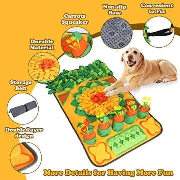 Snuffle Mat for Dogs, 5 Squeaky Carrots Nosework Sniffing Feeding Mat Toys Boredom and Stimulating Dog Puppy Puzzel Toy Slow Feeder Interactive Dog Toys for Stress Relief (Orange)