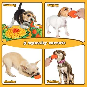 Snuffle Mat for Dogs, 5 Squeaky Carrots Nosework Sniffing Feeding Mat Toys Boredom and Stimulating Dog Puppy Puzzel Toy Slow Feeder Interactive Dog Toys for Stress Relief (Orange)