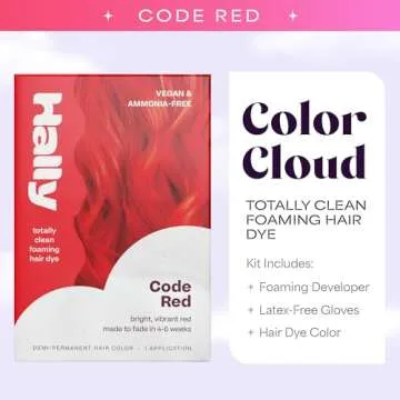 Hally Hair Color Cloud Hair Dye (Code Red) - Demi-Permanent Foam Hair Color for Women & Men - Mess-F...