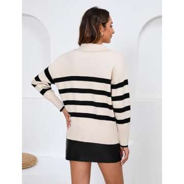 Zeagoo Women's Fashionable V Neck Striped Sweater