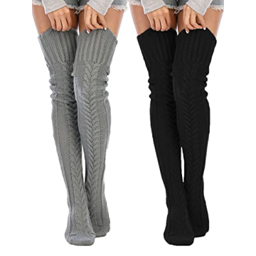 SherryDC Women's Cable Knit Thigh High Socks for Stylish Winter Comfort