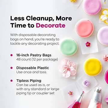 Wilton Disposable Decorating Bags Bundle - Perfect Piping Bags for Cake Decorating, Icing Cookies, Candy Making and Filling, 16-Inch, 12-Count, Pack of 4