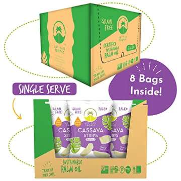 ARTISAN TROPIC Cassava Strips Sea Salt - 8 Pack, 2oz - Vegan, Paleo, Gluten Free Chips – Non-GMO Healthy Snack Potato Chip Alternative for Lunches, Dipping, Parties - Baked Cassava Flour Chips