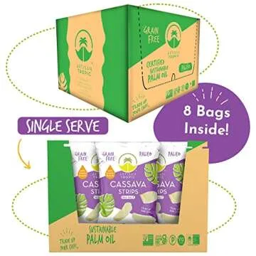 ARTISAN TROPIC Cassava Strips Sea Salt - 8 Pack, 2oz - Vegan, Paleo, Gluten Free Chips – Non-GMO Healthy Snack Potato Chip Alternative for Lunches, Dipping, Parties - Baked Cassava Flour Chips