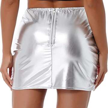 CHICTRY Women's Lightweight Puffer Skirt Metallic Shiny Sport Skorts Warm Quilted Mini A-line Skirt Silver Large