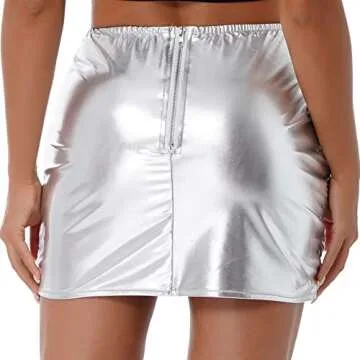 CHICTRY Women's Lightweight Puffer Skirt Metallic Shiny Sport Skorts Warm Quilted Mini A-line Skirt Silver Large