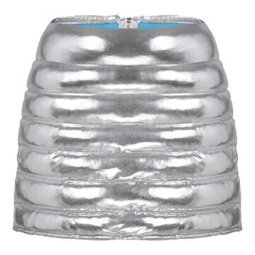 CHICTRY Women's Lightweight Puffer Skirt Metallic Shiny Sport Skorts Warm Quilted Mini A-line Skirt Silver Large