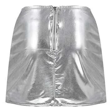 CHICTRY Women's Lightweight Puffer Skirt Metallic Shiny Sport Skorts Warm Quilted Mini A-line Skirt Silver Large