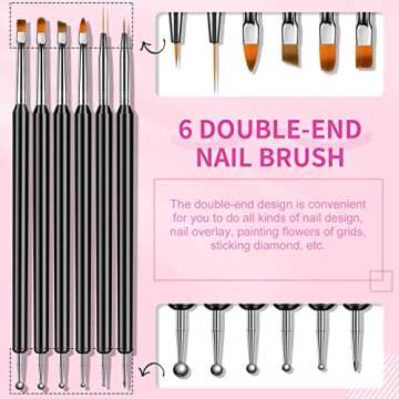 SAVILAND Nail Art Brushes Set - 6pcs Double-End Nail Art Tools Professional Nail Art Kit Dotting Tools Line Pen Painting Brushes for Gel Polish Nail Design French Manicure