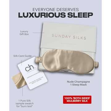 SUNDAYSILKS™ Exclusive Mulberry Silk Sleep Mask | Soft Eye Covers, Blackout Sleeping Mask for Women & Men | Silk Eye Mask for Sleep, Travel, and Relaxation | Antifaz para Dormir [Nude Champagne]