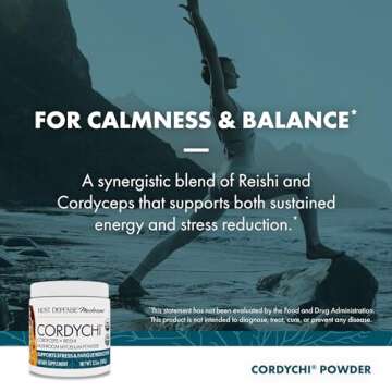 Host Defense CordyChi Powder - Energy & Immune Support Supplement - Cordyceps & Reishi Mushroom Supplement for Relaxation & Respiratory Support - Aids Against Tiredness - 3.5 oz (66 Servings)*