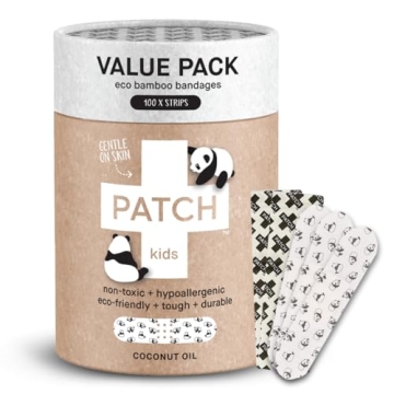 PATCH 100 Pieces, Coconut Oil, Value Pack, Kids Panda Eco-Friendly Bamboo Adhesive Bandages for Scra...