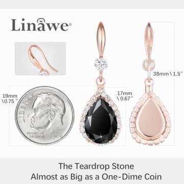 Linawe Rose Gold Black Chandelier Earrings: Trendy Imitation Diamond Dangle Rhinestone Cubic Zirconi...